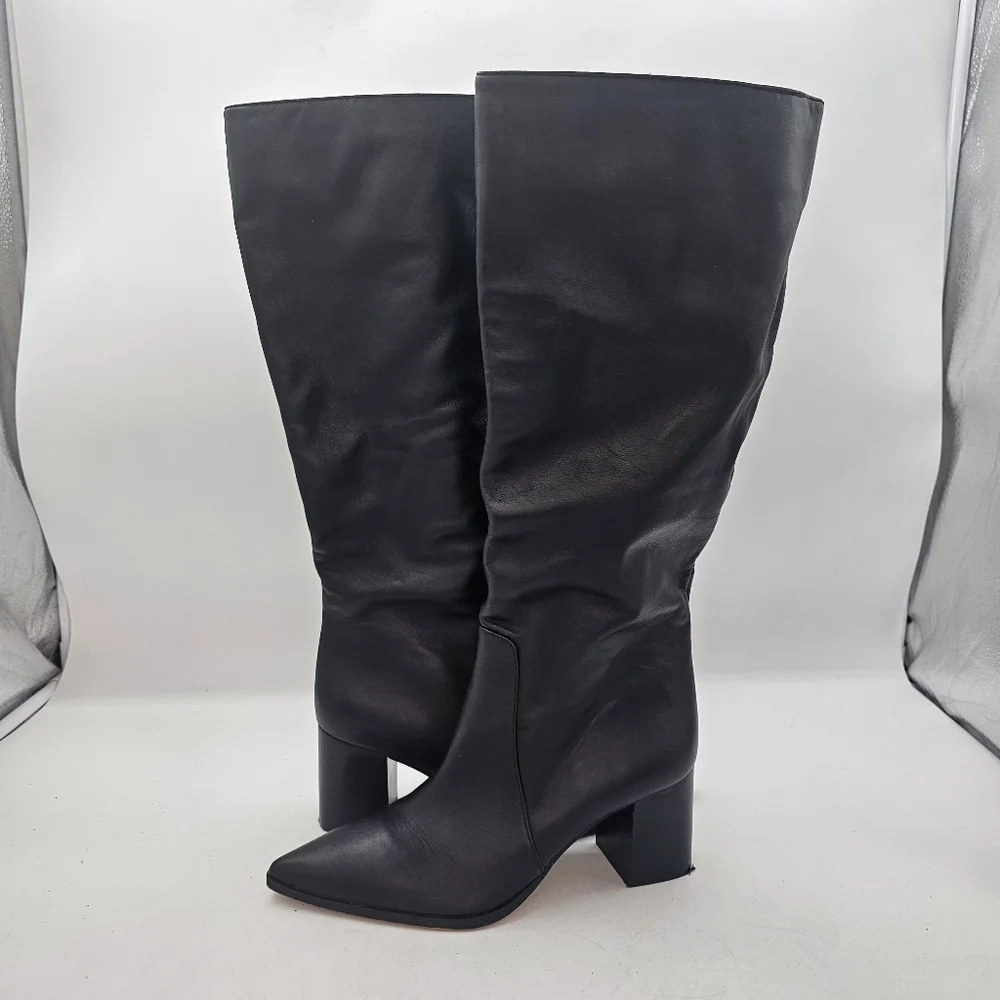 Vince Camuto Lumina Pointed Toe Knee High Boots Black Leather Size 9 - Picture 2 of 11